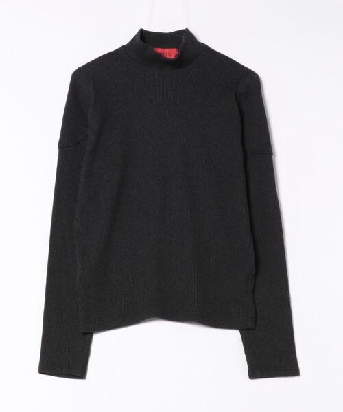 a.p.o.v.（エーピーオービー）の「a.p.o.v. 短丈スリムハイネックショルダーパッチワークリブカットソー（Tシャツ/カットソー・メンズ・ブラック/チャコール・ONESIZE）」の6枚目の写真