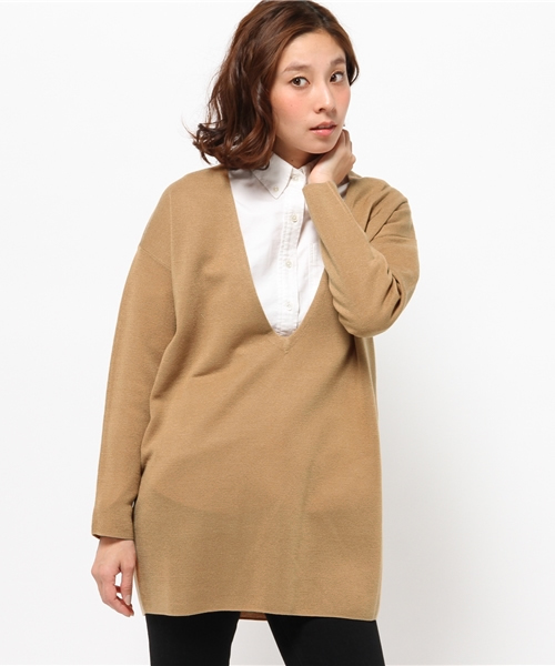 OUTLET（アウトレット）の「【CAPRICIEUX LE'MAGE】Vネックミラノリブチュニ（ニット/セーター・レディース・ホワイト/ブラック/キャメル・FREE）」の3枚目の写真