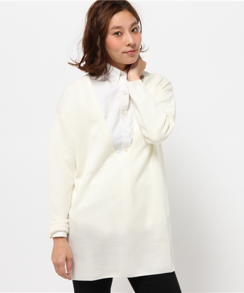 OUTLET（アウトレット）の「【CAPRICIEUX LE'MAGE】Vネックミラノリブチュニ（ニット/セーター・レディース・ホワイト/ブラック/キャメル・FREE）」の2枚目の写真