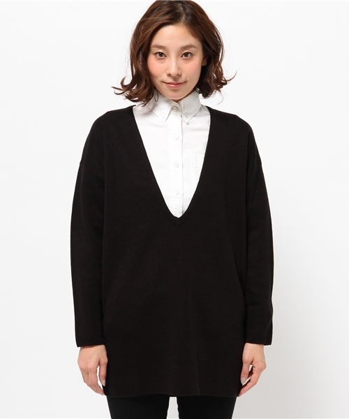 OUTLET（アウトレット）の「【CAPRICIEUX LE'MAGE】Vネックミラノリブチュニ（ニット/セーター・レディース・ホワイト/ブラック/キャメル・FREE）」の9枚目の写真