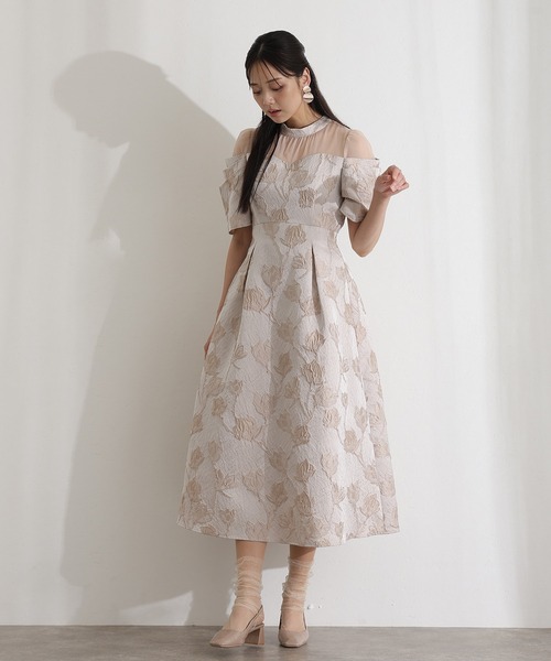 PourVous(プールヴー)の「ロング&七分袖 フォーマル オフショル風 シアータック スリーブジャガードセレモニー 結婚式 二次会 パーティー ドレス オケージョンドレス お呼ばれ 同窓会 成人式 (ドレス・レディース・ブラウン/ベージュ/ブラック・M)」の21枚目の写真