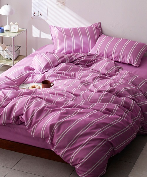 ピンク フリース布団セット ロゴ入り ストライプ柄布団カバーセット│シングル2点セット（寝具）｜COCOPLATZ