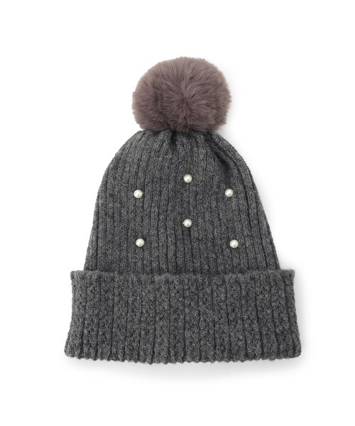 ITS'DEMO(イッツデモ)の「フェイクパール付きニット帽(ニットキャップ/ビーニー・レディース・グレー/ブラック/ブラウン系/ダークグレー・00)」の3枚目の写真