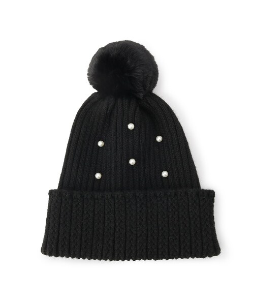 ITS'DEMO(イッツデモ)の「フェイクパール付きニット帽(ニットキャップ/ビーニー・レディース・グレー/ブラック/ブラウン系/ダークグレー・00)」の2枚目の写真