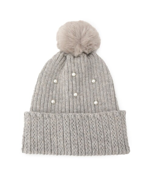 ITS'DEMO(イッツデモ)の「フェイクパール付きニット帽(ニットキャップ/ビーニー・レディース・グレー/ブラック/ブラウン系/ダークグレー・00)」の5枚目の写真