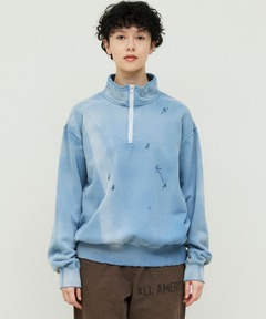 【DENIM DELIGHT DAYS】ダメージリメイクハーフZIPアップパーカー