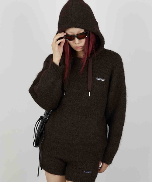 led.tokyo(レッドトウキョウ)の「【led.tokyo】KNIT HOODIE/ニットフーディー(パーカー・レディース・グレー/ブラウン/レッド・FREE)」の2枚目の写真