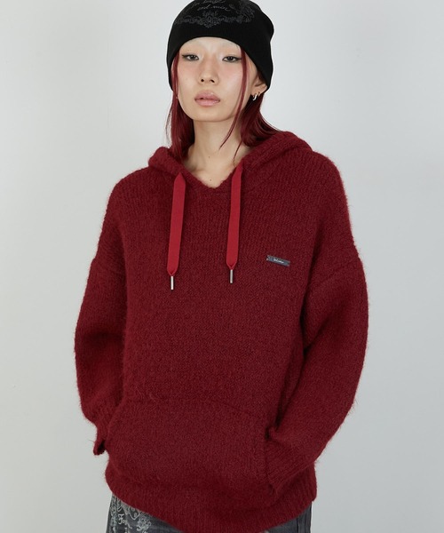 led.tokyo(レッドトウキョウ)の「【led.tokyo】KNIT HOODIE/ニットフーディー(パーカー・レディース・グレー/ブラウン/レッド・FREE)」の3枚目の写真