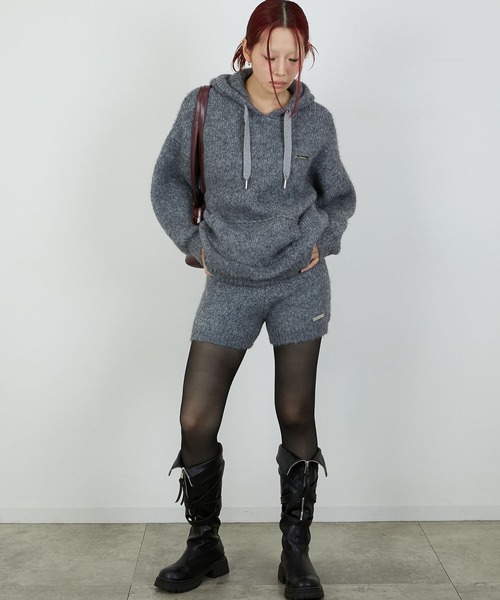 led.tokyo(レッドトウキョウ)の「【led.tokyo】KNIT HOODIE/ニットフーディー(パーカー・レディース・グレー/ブラウン/レッド・FREE)」の4枚目の写真