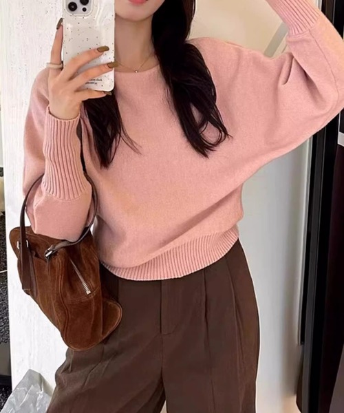 Teem Store(チームストア)の「【カラバリ豊富】ボリュームスリーブワンショルニットソー(ニット/セーター・レディース・ベージュ/ピンク/ブラウン/ブラック・F)」の12枚目の写真