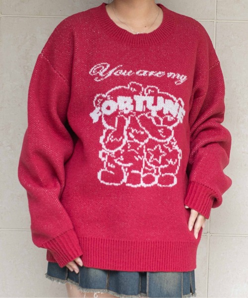 セール】《くまジャカード×ロゴデザイン》レディース ニットプル