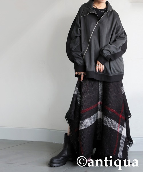 レキップ、Aラインブルゾン 斜めジップ 配色ライン ブルゾン（ブルゾン