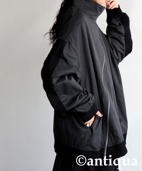 アンティカ　ブルゾン セール】斜めジップ 配色ライン ブルゾン（ブルゾン）｜antiqua