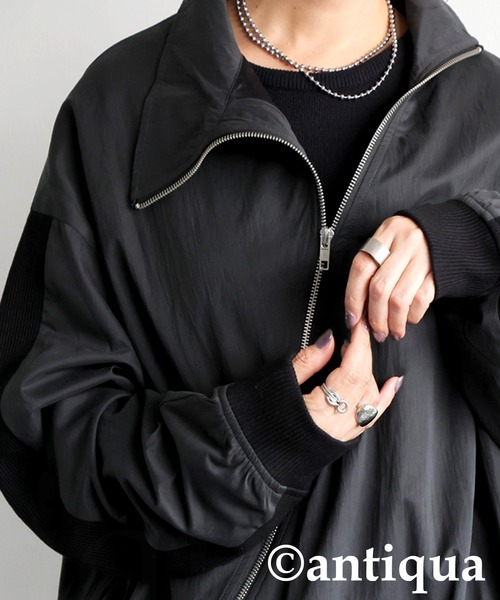 斜めジップ 配色ライン ブルゾン（ブルゾン）｜antiqua（アンティカ