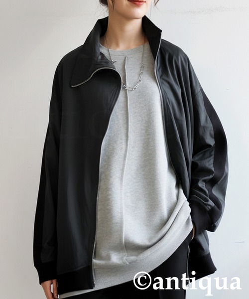 セール】斜めジップ 配色ライン ブルゾン（ブルゾン）｜antiqua