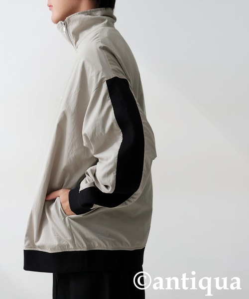 斜めジップ 配色ライン ブルゾン（ブルゾン）｜antiqua（アンティカ