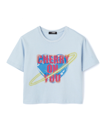 DNSR（ディーエヌエスアール）の「(ウーマン) ハートグラフィック クロップTシャツ ブルー（Tシャツ/カットソー）」