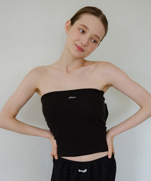LETERIE(レテリー)の「RIBBON TIE TUBE TOP_BLACK(Tシャツ/カットソー・レディース・ブラック・FREE)」の2枚目の写真