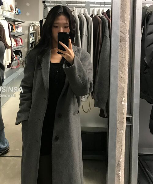 MUSINSA STANDARD（ムシンサスタンダード）の「カシミアブレンドパパショルダーシングルロングコート[ミディアムグレー]（チェスターコート・メンズ・その他・MEDIUM/LARGE/X-LARGE/XX-LARGE）」の17枚目の写真