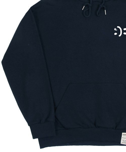 GRAVER（グレーバー）の「[ユニセックス]スモールダブルドローイングスマイルフードパーカー_ネイビー（パーカー・レディース・ネイビー・SMALL/MEDIUM/LARGE/X-LARGE）」の5枚目の写真