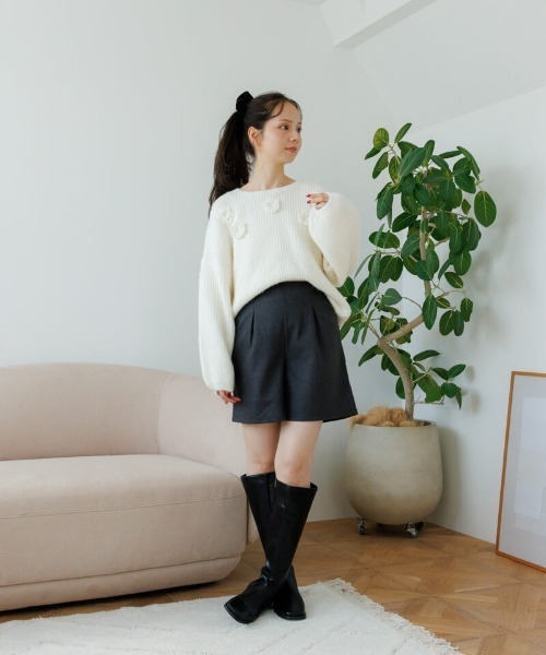 flower（フラワー）の「ウォーミングローズニット（ニット/セーター・レディース・ホワイト/グレー・FREE）」の10枚目の写真