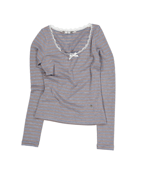 SETUP-EXE(セットアップイーエックスイー)の「STRIPE LACE TOP / BABY BLUE(Tシャツ/カットソー・レディース・その他・OS)」の2枚目の写真