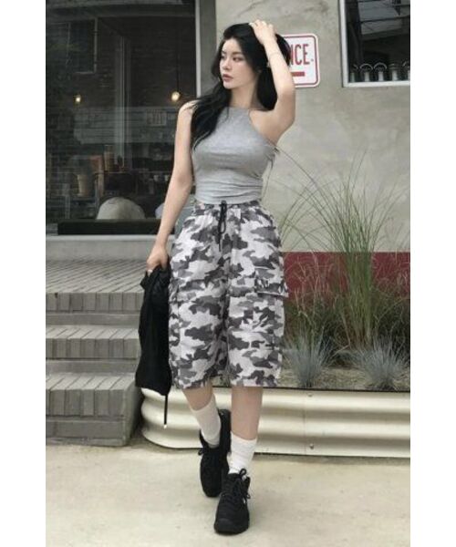 MUCENT(ムセント)の「カモカゴパンツ ミリタリー ポリエステル ナイロン バミューダ ハーフパンツ 男女共用(その他パンツ・レディース・カーキ・FREE)」の13枚目の写真