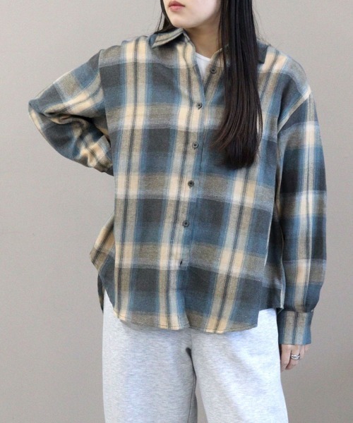 pufe(ピュフェ)の「【pufe】リラックスチェックシャツ(シャツ/ブラウス・レディース・ベージュ/オレンジ/ブルー・ONESIZE)」の21枚目の写真