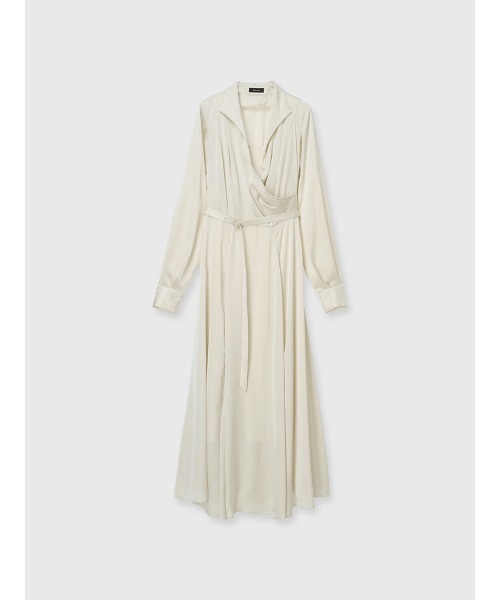 サテンオープンカラーフレアワンピース（ワンピース）｜anuans（ア