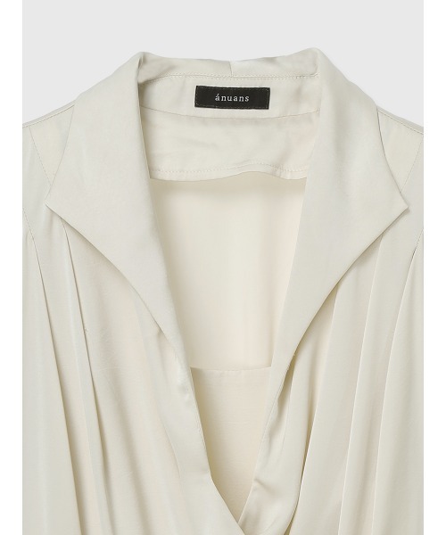 サテンオープンカラーフレアワンピース（ワンピース）｜anuans（ア