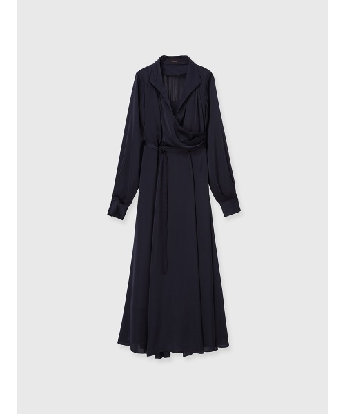 セール】サテンオープンカラーフレアワンピース（ワンピース）｜anuans