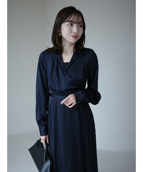 完売品/anuans/サテンオープンカラーフレアワンピース1サイズ/オケージョン セール】サテンオープンカラーフレアワンピース（ワンピース）｜anuans