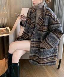 LUCPY（ラクピー）の「チェック柄オーバーサイズゆるウールタッチコート（その他アウター）」