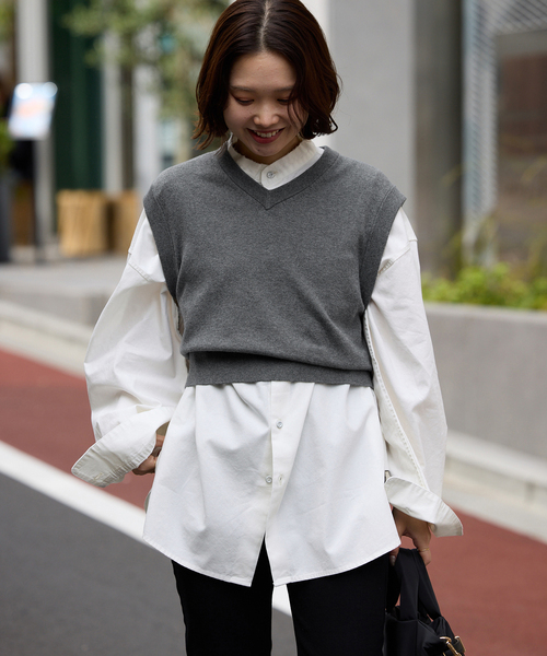 SLOBE IENA(スローブイエナ)の「ショートベスト(ベスト・レディース・キャメル/グレー・FREE)」の8枚目の写真