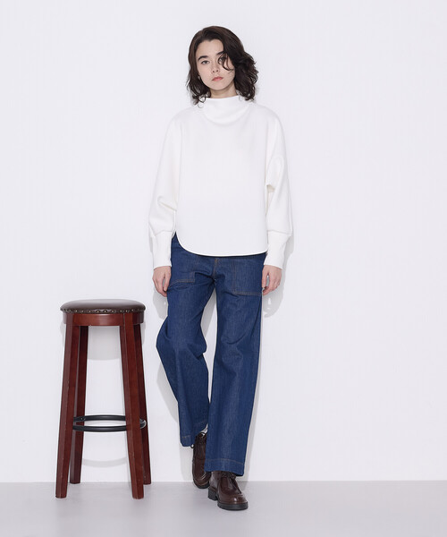 COMME CA Wardrobe（コムサワードローブ）の「ソフトストレッチダンボールニット ボトルネックプルオーバー（Tシャツ/カットソー・レディース・ネイビー/サックスブルー/ホワイト・FREE）」の15枚目の写真