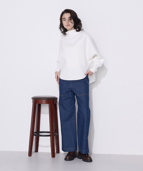 COMME CA Wardrobe（コムサワードローブ）の「ソフトストレッチダンボールニット ボトルネックプルオーバー（Tシャツ/カットソー・レディース・ネイビー/サックスブルー/ホワイト・FREE）」の17枚目の写真