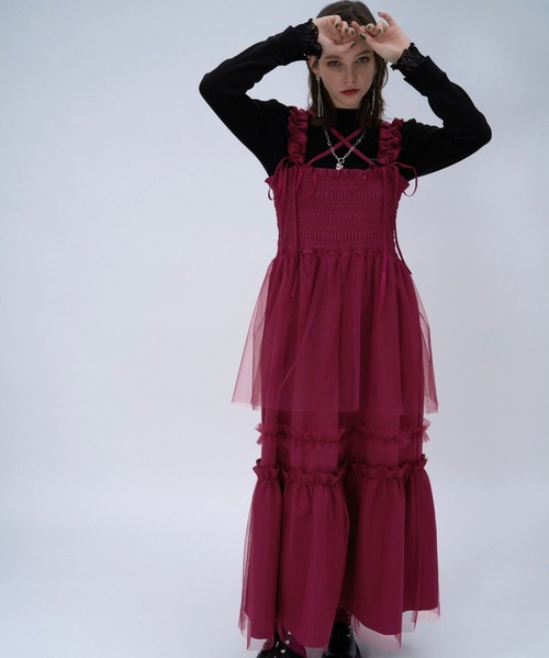 HARE（ハレ）の「ギャザーフリルキャミワンピース(HARE)（ワンピース・レディース・レッド/ブルー/ブラック・FREE）」の3枚目の写真