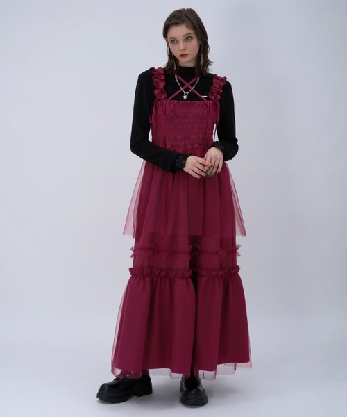 HARE（ハレ）の「ギャザーフリルキャミワンピース(HARE)（ワンピース・レディース・レッド/ブルー/ブラック・FREE）」の6枚目の写真