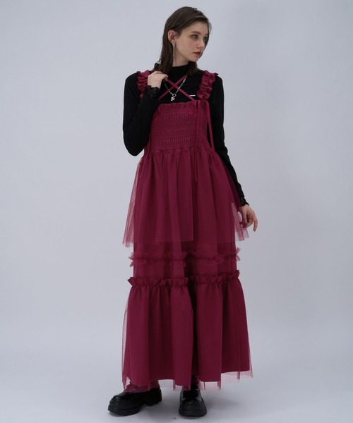 HARE（ハレ）の「ギャザーフリルキャミワンピース(HARE)（ワンピース・レディース・レッド/ブルー/ブラック・FREE）」の7枚目の写真