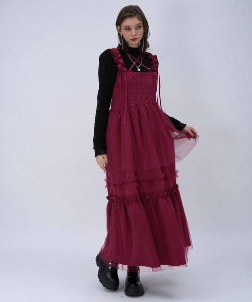 HARE（ハレ）の「ギャザーフリルキャミワンピース(HARE)（ワンピース・レディース・レッド/ブルー/ブラック・FREE）」の8枚目の写真