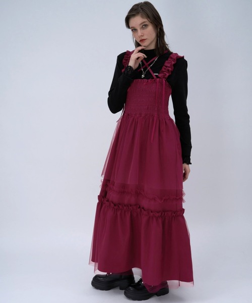 HARE（ハレ）の「ギャザーフリルキャミワンピース(HARE)（ワンピース・レディース・レッド/ブルー/ブラック・FREE）」の9枚目の写真