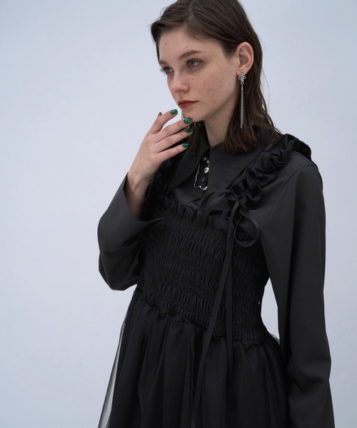 HARE ロングフリルギャザーワンピース　ブラック HARE ロングフリルギャザーワンピース ブラック HARE ロングフリル