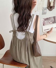 classicalelf（クラシカルエルフ）の「さりげないリボンで、大人可愛いを格上げ。綿100% バックリボンティアードキャミワンピース (ロング丈)（ワンピース）」