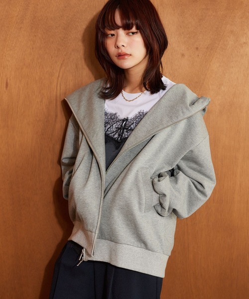 mysty woman（ミスティウーマン）の「オープンカラー裏毛フーディ 636350（パーカー・レディース・グレー/ホワイト系その他/ネイビー・FREE）」の2枚目の写真
