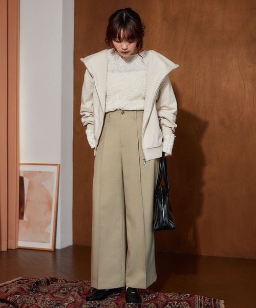 mysty woman（ミスティウーマン）の「オープンカラー裏毛フーディ 636350（パーカー・レディース・グレー/ホワイト系その他/ネイビー・FREE）」の5枚目の写真