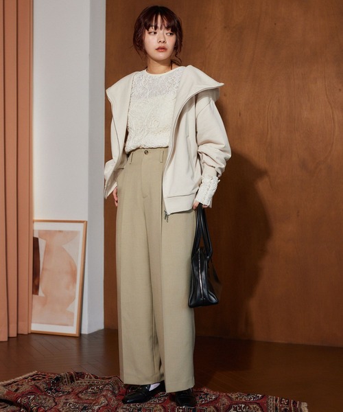 mysty woman（ミスティウーマン）の「オープンカラー裏毛フーディ 636350（パーカー・レディース・グレー/ホワイト系その他/ネイビー・FREE）」の6枚目の写真