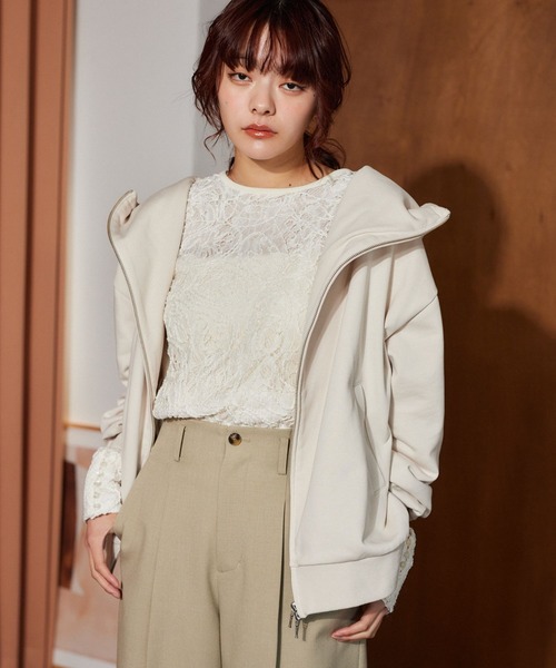 mysty woman（ミスティウーマン）の「オープンカラー裏毛フーディ 636350（パーカー・レディース・グレー/ホワイト系その他/ネイビー・FREE）」の7枚目の写真