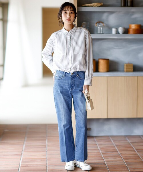 ANY SIS（エニィスィス）の「センタープレスセミフレア デニム（デニムパンツ・レディース・ネイビー系/ダルブルー系・SMALL/MEDIUM/LARGE）」の22枚目の写真