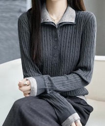 リブニットボタン付きプルオーバー