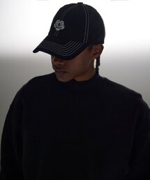 ATTENTIONROW（アテンションロー）の「フラワーロゴ刺繍ステッチボールキャップ（ブラック）（キャップ）」